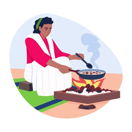 Female making ethiopian coffee  Illustration