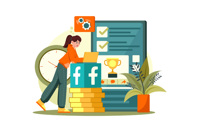 Female making social marketing report  Illustration