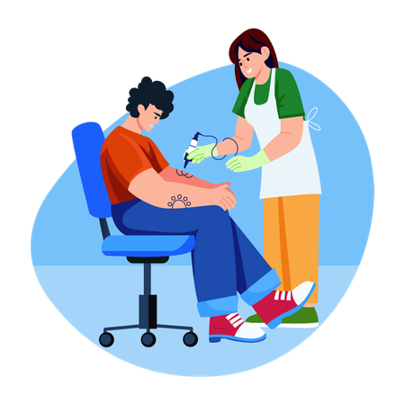 Female making tattoo on client  Illustration