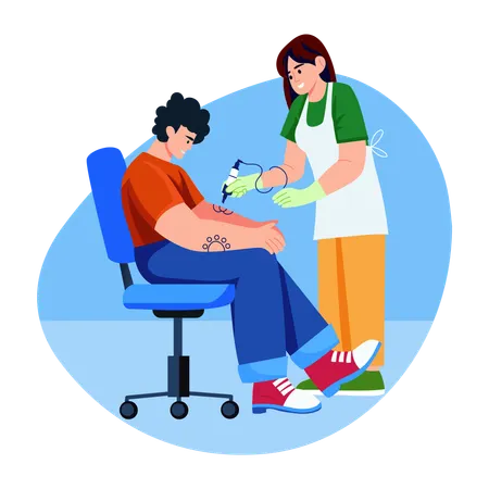Female making tattoo on client  Illustration