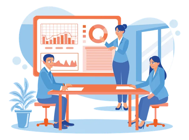 Female manager holding meeting presentation  Illustration