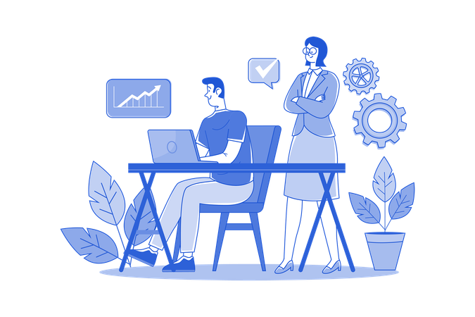 Female manager monitoring the work schedule  Illustration