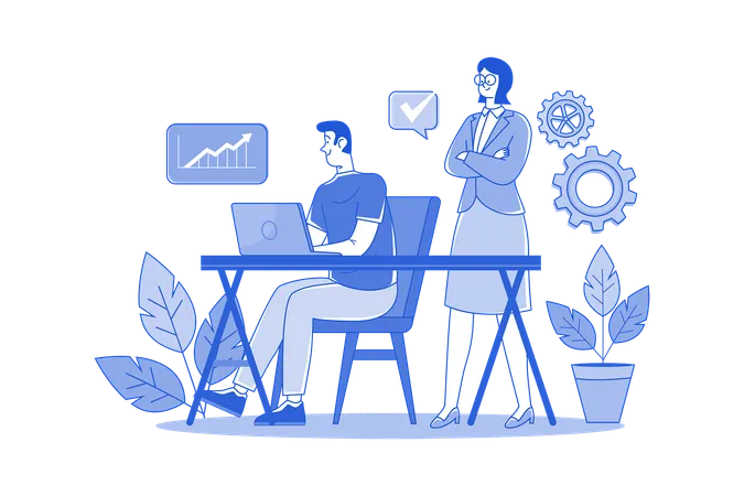Female manager monitoring the work schedule  Illustration