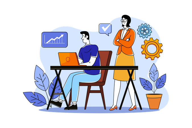 Female manager monitoring the work schedule Illustration