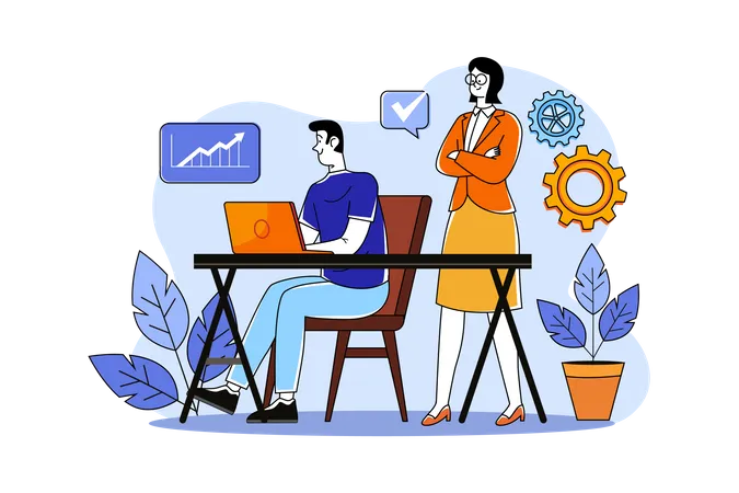 Female manager monitoring the work schedule Illustration