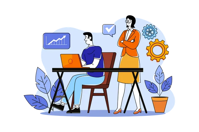 Female manager monitoring the work schedule  Illustration