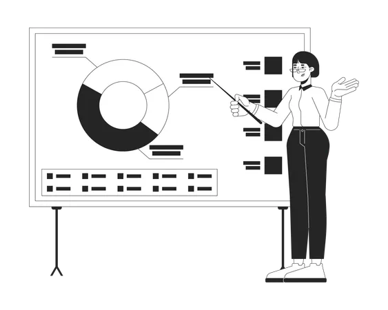 Female manager pointing on pie chart presentation board  Illustration