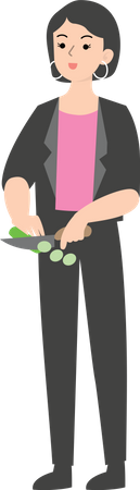 Female manager standing and cutting vegetables  Illustration