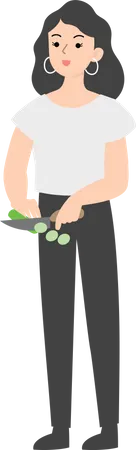 Female manager standing and cutting vegetables Illustration