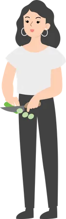 Female manager standing and cutting vegetables  Illustration