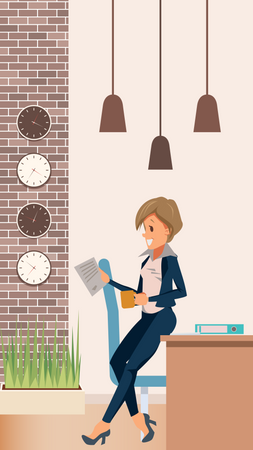 Female manager standing and holding coffee  Illustration