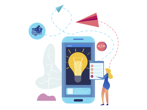 Female Manager update List send Paper Plane Message to Network Illustration