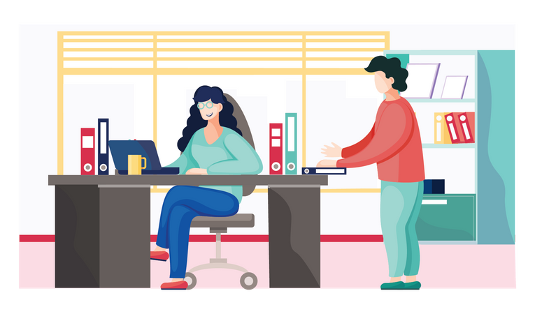 Female Manager Working On Laptop  Illustration