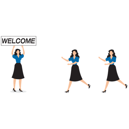 Female managers standing and welcoming new employees  Illustration