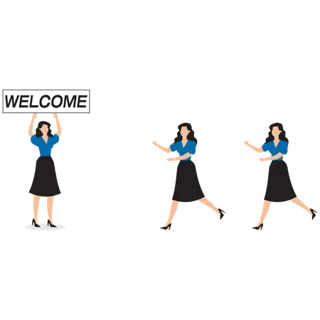 Female managers standing and welcoming new employees  Illustration