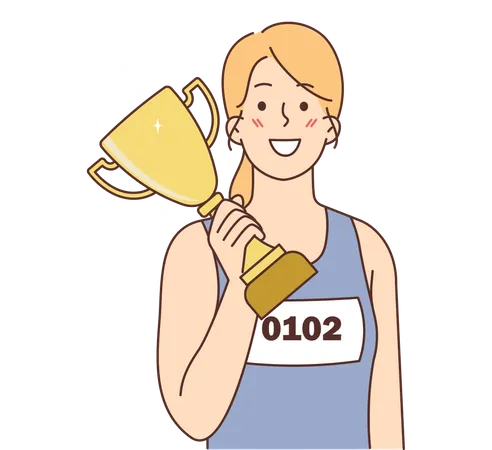 Female marathon runner with trophy  Illustration