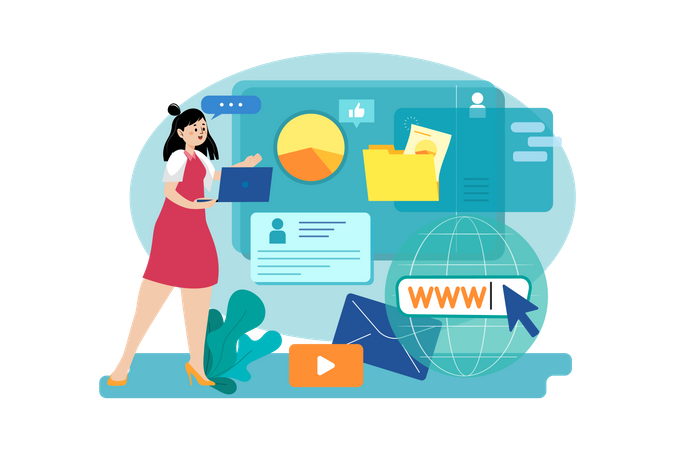 Female marketing employee working on web marketing  Illustration