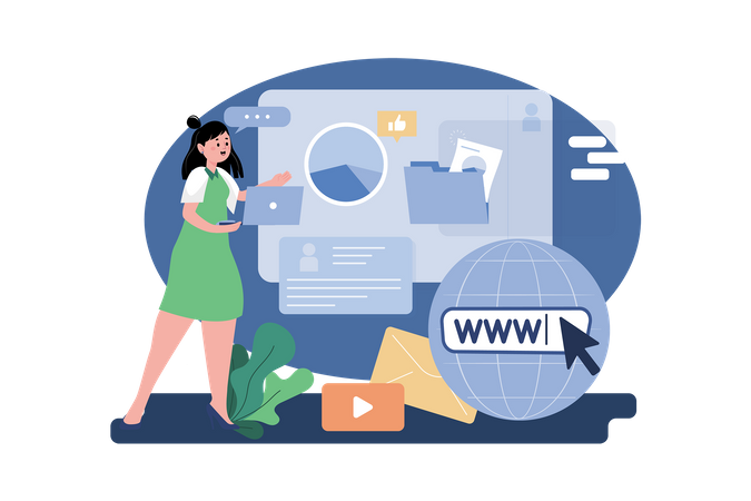 Female marketing employee working on web marketing  Illustration