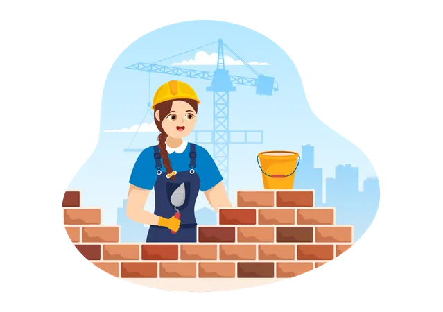 Female mason laying brick  Illustration