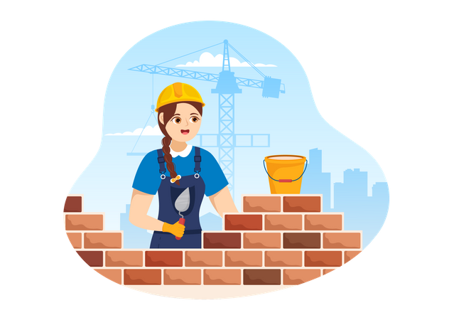Female mason laying brick  Illustration