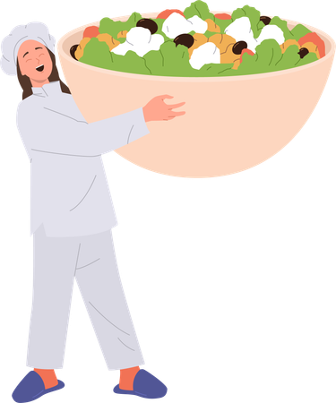 Female master chef presenting fresh salad  Illustration