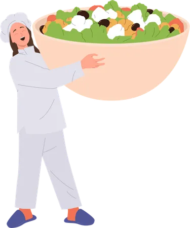 Female master chef presenting fresh salad  Illustration