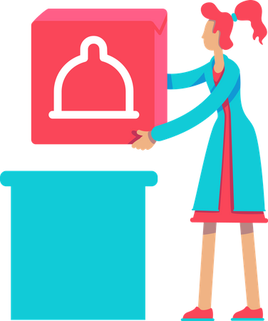 Female medical assistant with big red button Illustration