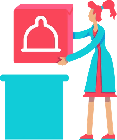 Female Medical Assistant With Big Red Button Semi Flat Color Vector Character Standing Figure Full Body Person On White Simple Cartoon Style Illustration For Web Graphic Design And Animation Illustration