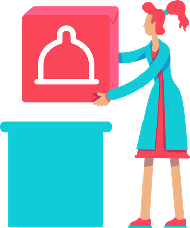 Female medical assistant with big red button  Illustration
