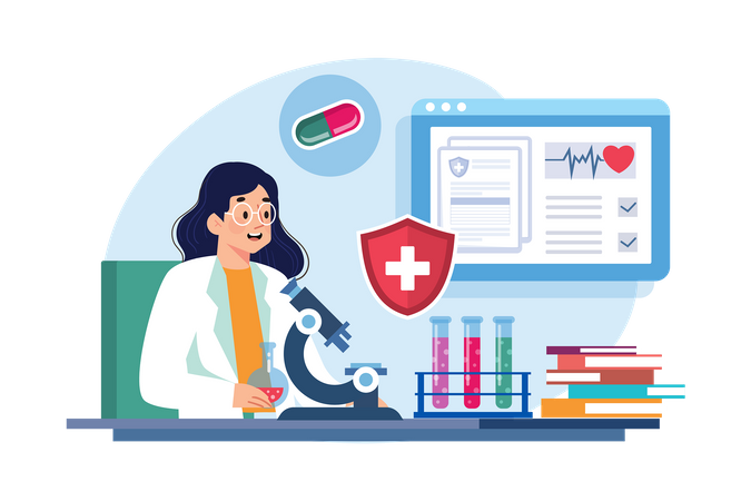 Female medical researcher conducts studies to discover new treatments and cures  イラスト