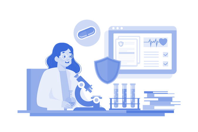 Female medical researcher conducts studies to discover new treatments and cures  イラスト