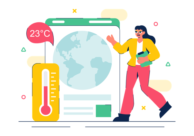 Female meteorologist doing weather analysis  Illustration