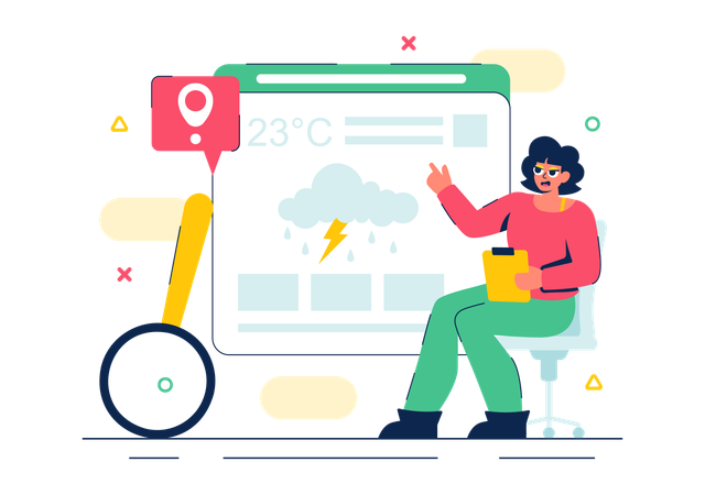 Female meteorologist doing weather analysis  Illustration