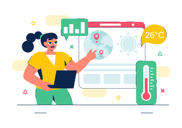 Female meteorologist doing weather analysis  Illustration