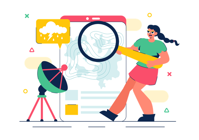 Female meteorologist doing weather analysis  Illustration