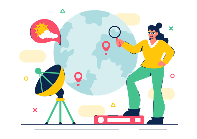 Female meteorologist doing weather analysis  Illustration
