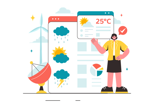 Female meteorologist presenting weather data  Illustration