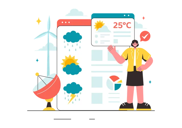 Female meteorologist presenting weather data  Illustration