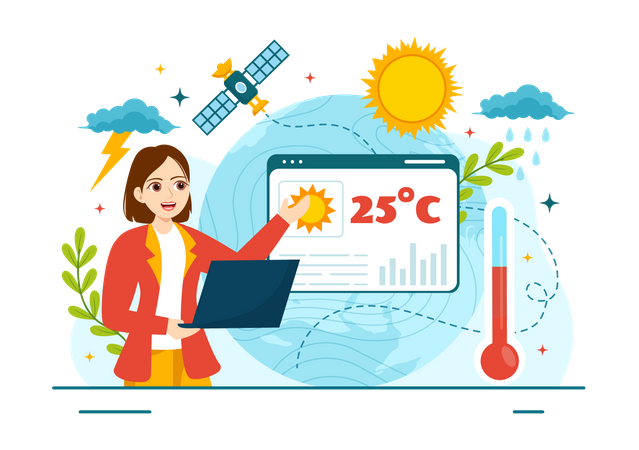 Female meteorologist showing weather news  イラスト