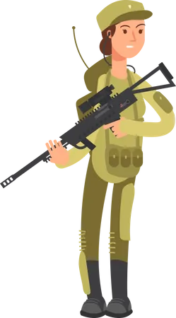 Female Military Soldier with riffle  Illustration