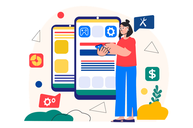 Female mobile UI UX designer  Illustration