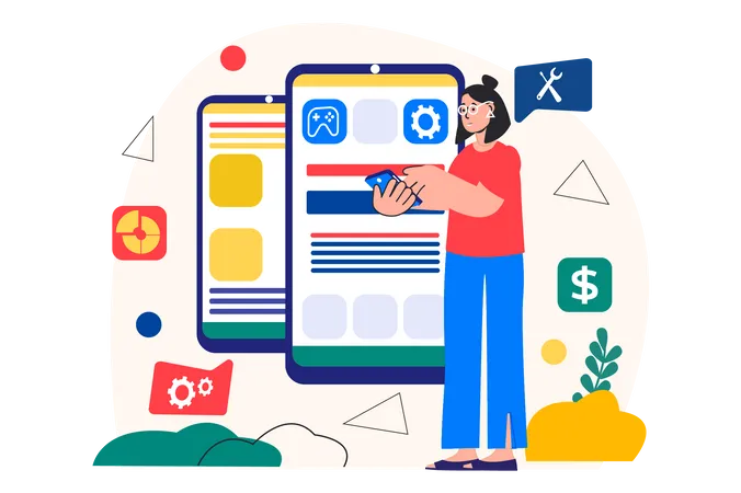 Female mobile UI UX designer  Illustration