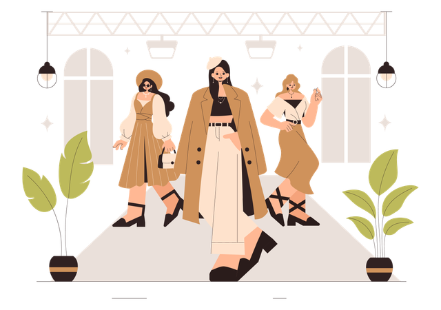 Female Models in Trendy New Outfits  Illustration