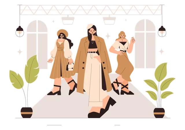 Female Models in Trendy New Outfits  Illustration