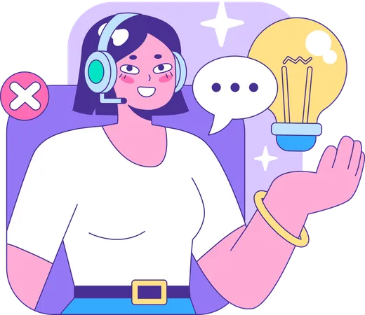 Female motivational speaker sharing business idea  Illustration