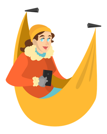 Female mountain climber resting in the hammock Illustration