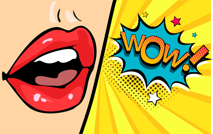 Female mouth with speech bubble wow  Illustration