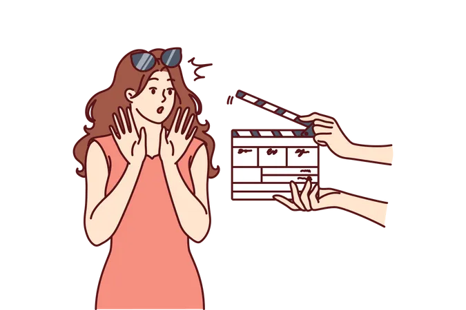 Female movie star is scared after hearing clap from the producer  Illustration