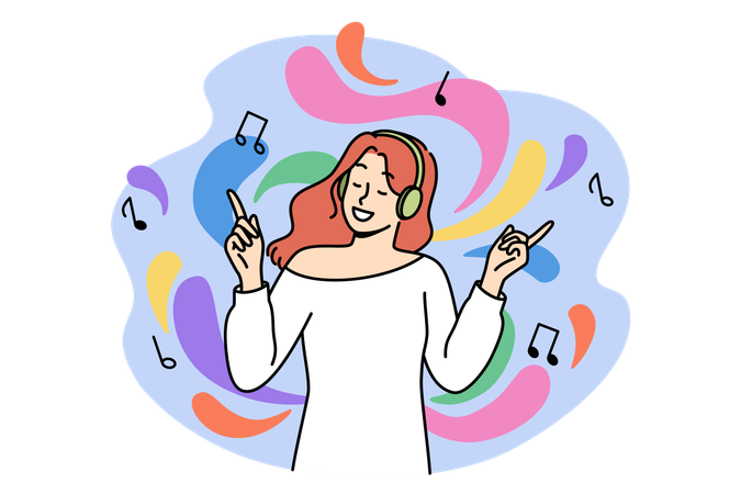 Female music lover listening music  Illustration