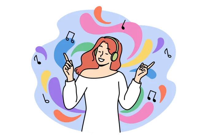 Female music lover listening music  Illustration